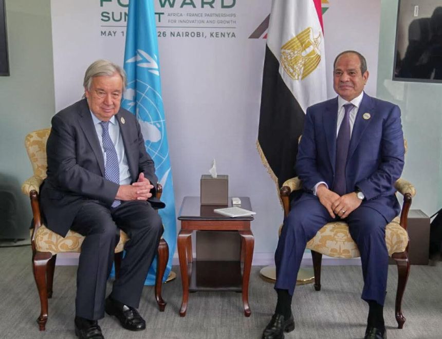 الرئيس السيسي يلتقي جوتيريش على هامش قمة &laquo;أفريقيا &ndash; فرنسا&raquo; المنعقدة في نيروبي