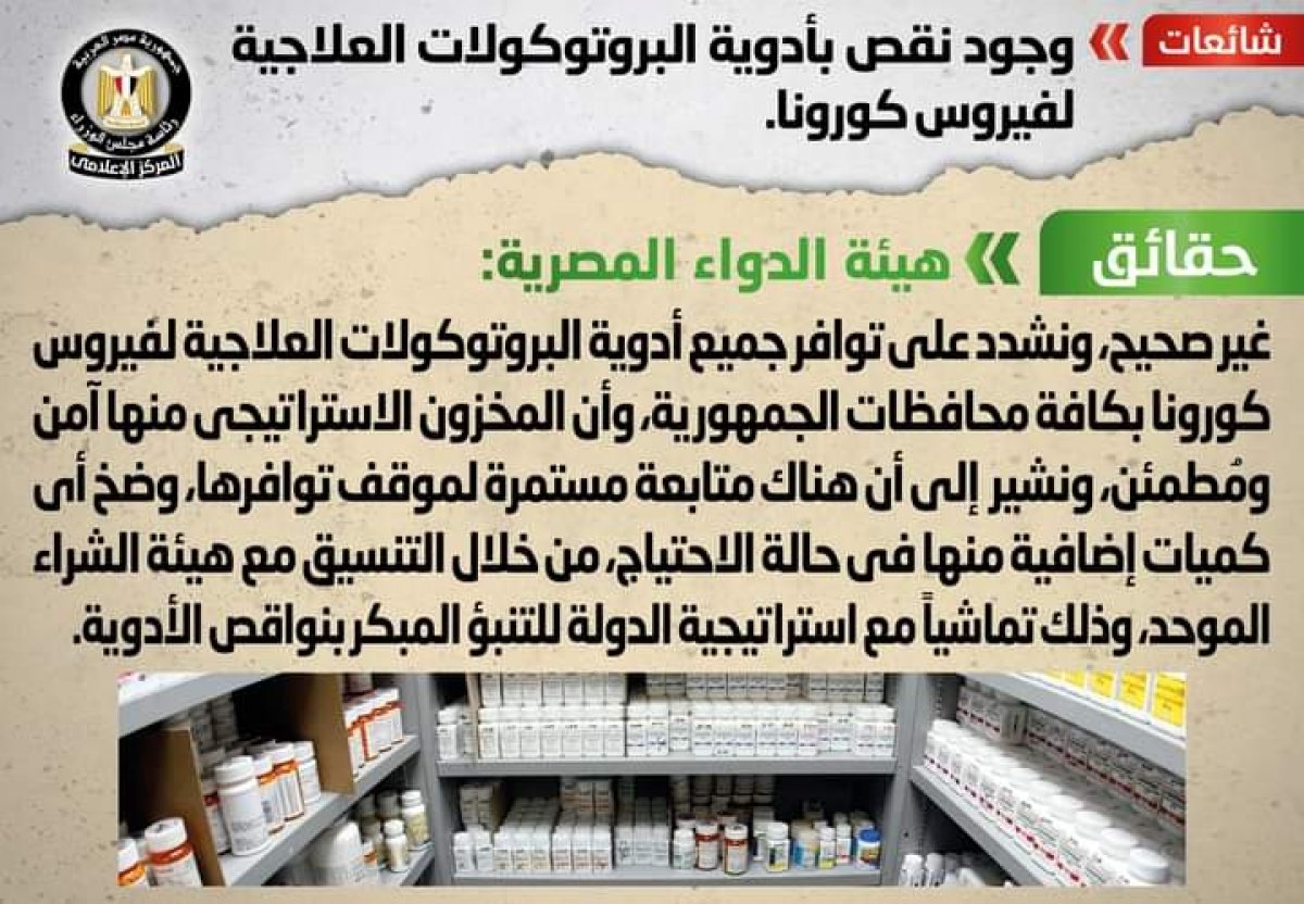 تعرف على حقيقة وجود نقص بأدوية البروتوكولات العلاجية لفيروس كورونا