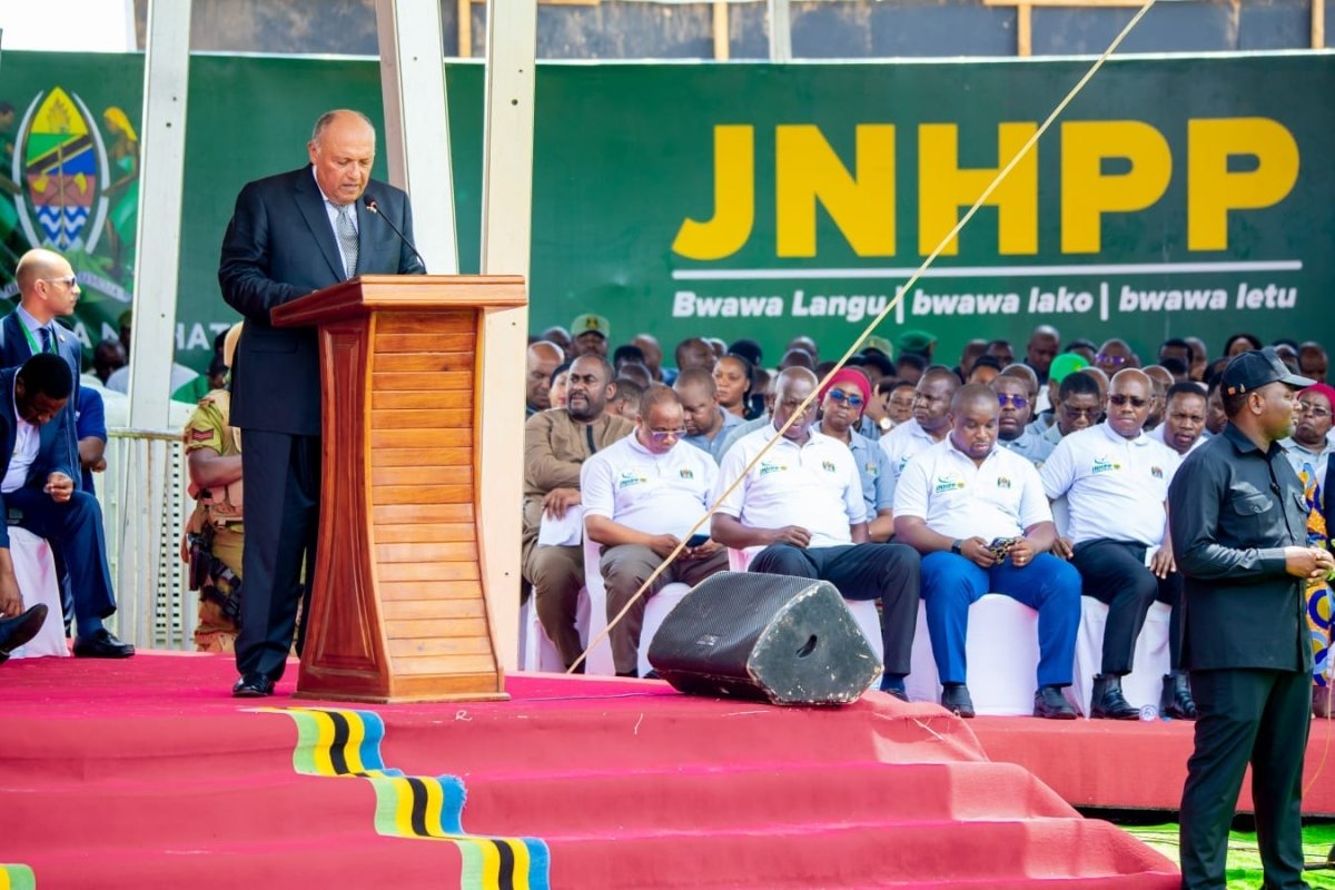 وزير الخارجية يلقي كلمة مصر خلال احتفالية تدشين ملء بحيرة سد "جوليوس نيريري"