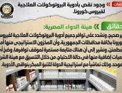 تعرف على حقيقة وجود نقص بأدوية البروتوكولات العلاجية لفيروس كورونا