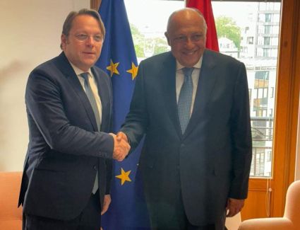  وزير الخارجية يبحث مع المفوض الأوروبي للجوار تفعيل الشراكة الاستراتيجية ومستجدات الحرب في غزة