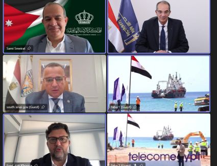 وزير الاتصالات ووزير الاقتصاد الأردني يشهدان عملية إنزال الكابل البحري عالي السعة "كورال بريدج" في مدينة طابا