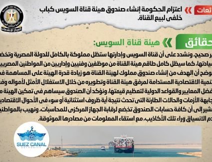 الحكومة تنفي شائع اعتزام إنشاء صندوق هيئة قناة السويس كباب خلفي لبيع القناة