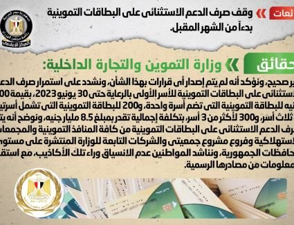 الحكومة تنفي شائعة وقف صرف الدعم الاستثنائي على البطاقات التموينية بدءاً من الشهر المقبل